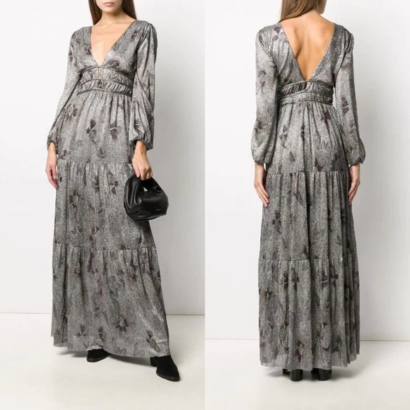 ba&sh Dresses & Skirts - BA&SH metallic silver floral Lili Noir maxi dress